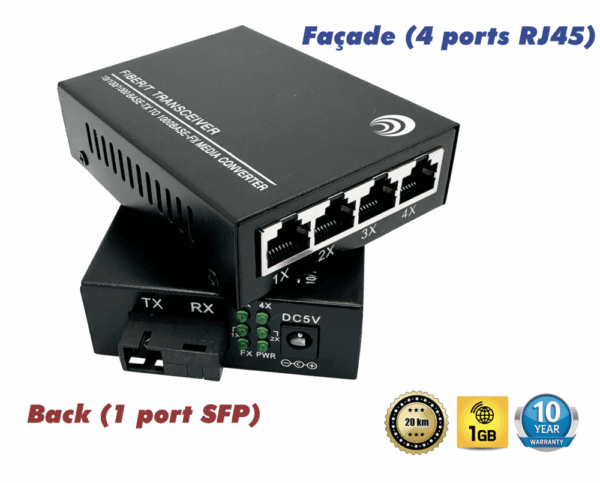 Convertitore di fibra Gigabit Ethernet a 5 porte per esterno duro switch di rete industriale su guida DIN 100/1000Base-T a LC fino a 20 km (con ricetrasmettitore SFP