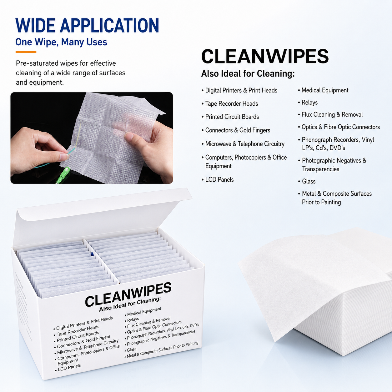 Lot de 50 Papiers de Nettoyage de la Fibre Optique avec l'alcohol (Ref:5263) - obrazek 2