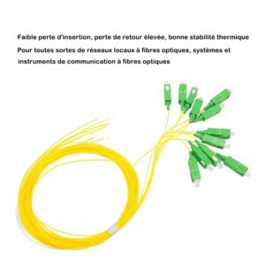 Pigtail à Fibre Optique à Code Jaune 12 Fibres SC/APC Monomode sans Gaine (Ref:4219)