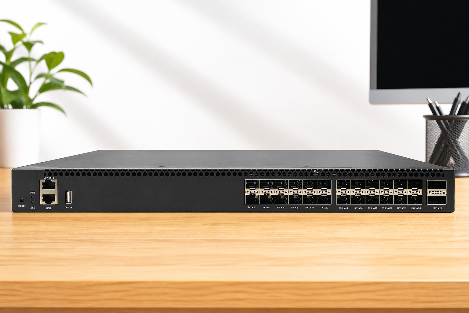 Elfcam – Layer 3 Managed Ethernet Switch – 24 10G SFP+ Ports and 2 40/100G QSFP28 Ports – High Performance For Business Network/Data Center/Campus