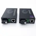 Elfcam - Conjunto de 2 conversores de fibra Ethernet Gigabit PoE com módulos SFP incluídos, PoE de 30 W, fibra ótica SC monomodo, transmissão até 20 km, 10/100/1000 Mbps  (Ref.: 3452)