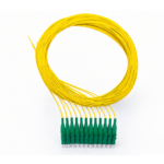 Pigtail de fibra ótica, código amarelo, 12 fibras, LC/APC, monomodo, sem revestimento (Ref.: 4222)