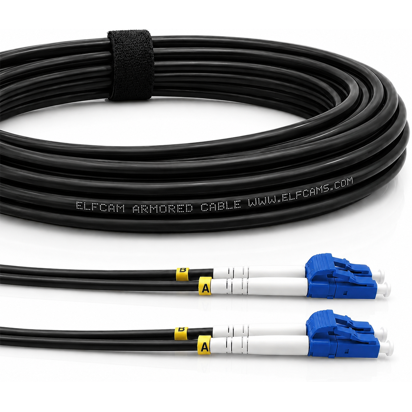 Elfcam® - Câble à Fibre Optique en Acier Blindé pour Extérieur et Intérieur LC/UPC à LC/UPC OS2 Duplex Monomode 9/125μm LSZH,Noir (Ref:5221)