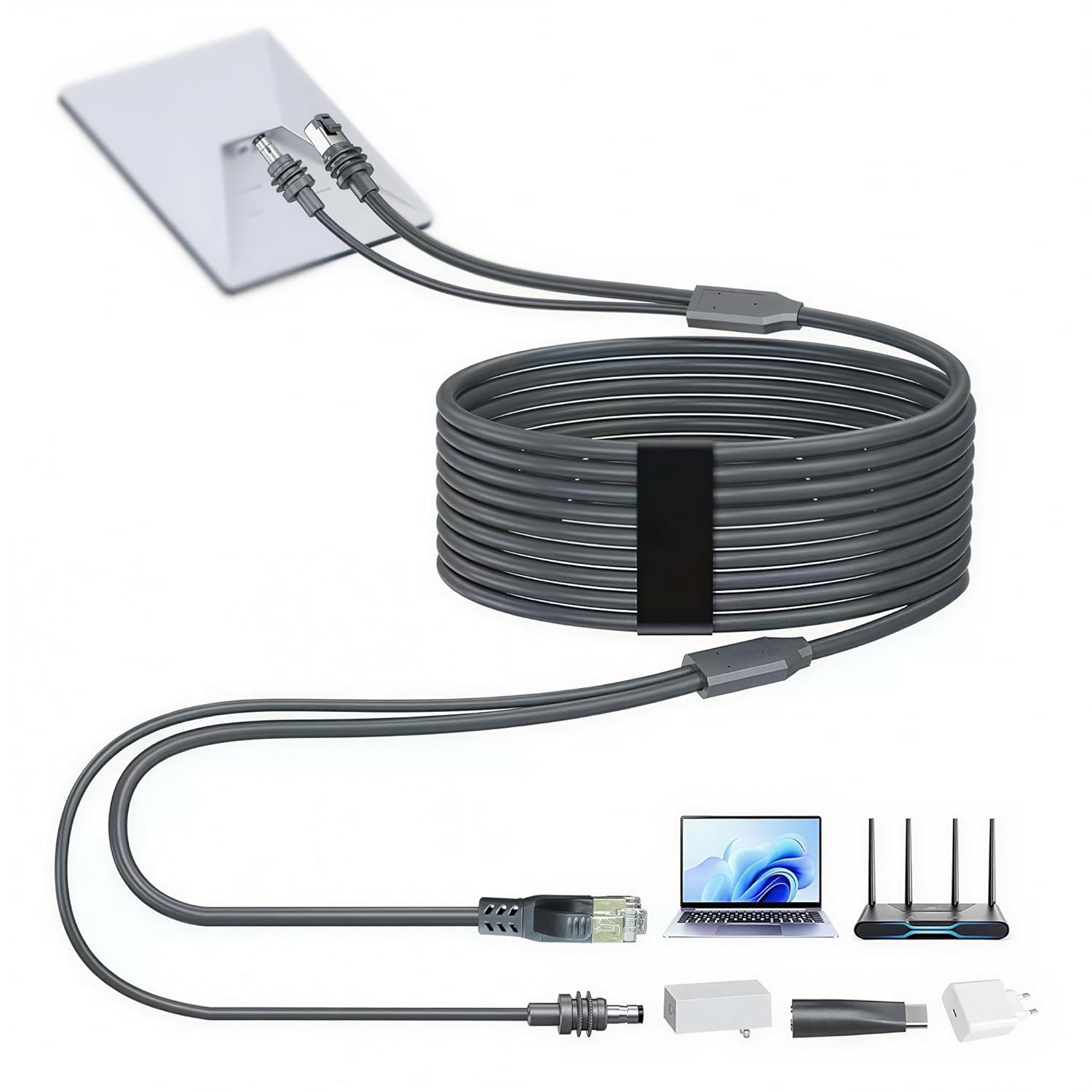 Elfcam - 3-en-1 Câble pour Starlink Mini – Alimentation USB-C + Starlink Mini Standard, Connecteur RJ45 CAT6 Standard p...