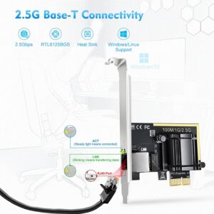 Elfcam® – Carte Ethernet 2,5Gb,  Adaptateur Réseau PCIe 3.1 2.5GBase-T, 2500/1000/100 Mbps PCI Express Carte Gigabit…