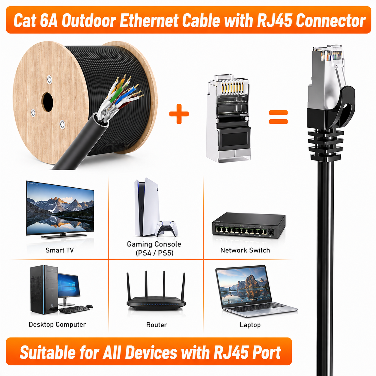 Cabo Ethernet Cat 6A de 305 m sem conector RJ45, U/FTP, 4 pares, 26 AWG, 100 % cobre nu, 10 Gbps, 500 MHz, LSZH, Ø 5,5 mm, Cabo de rede blindado para armários de distribuição, servidores, switches e instalações LAN (Ref.: 27711) – Imagem 6