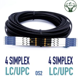 Elfcam® – Câble Fibre 4 Fibres avec Connecteurs 4x Simplex LC/UPC vers 4x Simplex LC/UPC, Fibre Optique Monomode 9/1…
