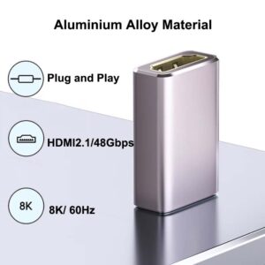 Adaptateur HDMI2.1 femelle-femelle, prenant en charge la conversion haute définition 8K/4K 60 Hz, adapté aux adaptateurs d…