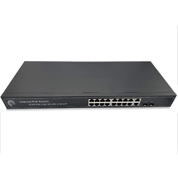 PoE Fiber Optic Switch Switch with 2 1.25GB SFP Ports, 16 Gigabit