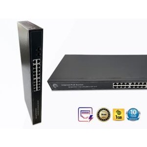 PoE Commutateur Switch Fibre Optique avec 2 Ports SFP 1,25Go, 16 Ports PoE Gigabit Ethernet 10/100/1000Mbps, Plug & Pl…