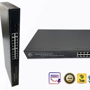 PoE Commutateur Switch Fibre Optique avec 2 Ports SFP 1,25Go, 16 Ports PoE Gigabit Ethernet 10/100/1000Mbps, Plug & Pl…