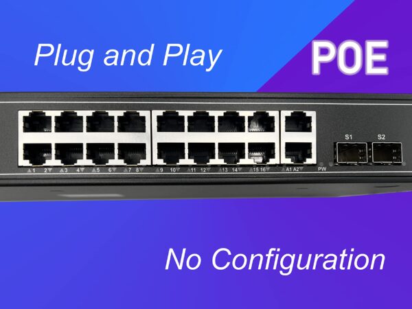 PoE Fiber Optic Switch Switch with 2 1.25GB SFP Ports, 16 Gigabit