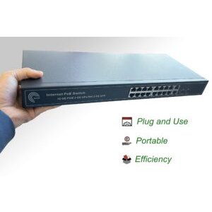 PoE Commutateur Switch Fibre Optique avec 2 Ports SFP 1,25Go, 16 Ports PoE Gigabit Ethernet 10/100/1000Mbps, Plug & Pl…