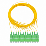 Pigtail de fibra ótica, cor amarela, 12 fibras, SC/APC, monomodo, sem revestimento (Ref.: 4219)