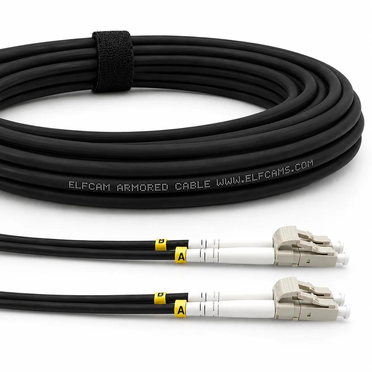 Armored Steel Fiber Optic Cable for Outdoor and Indoor LC/UPC to LC/UPC Multimode Duplex OM3 Black (Ref:4511)