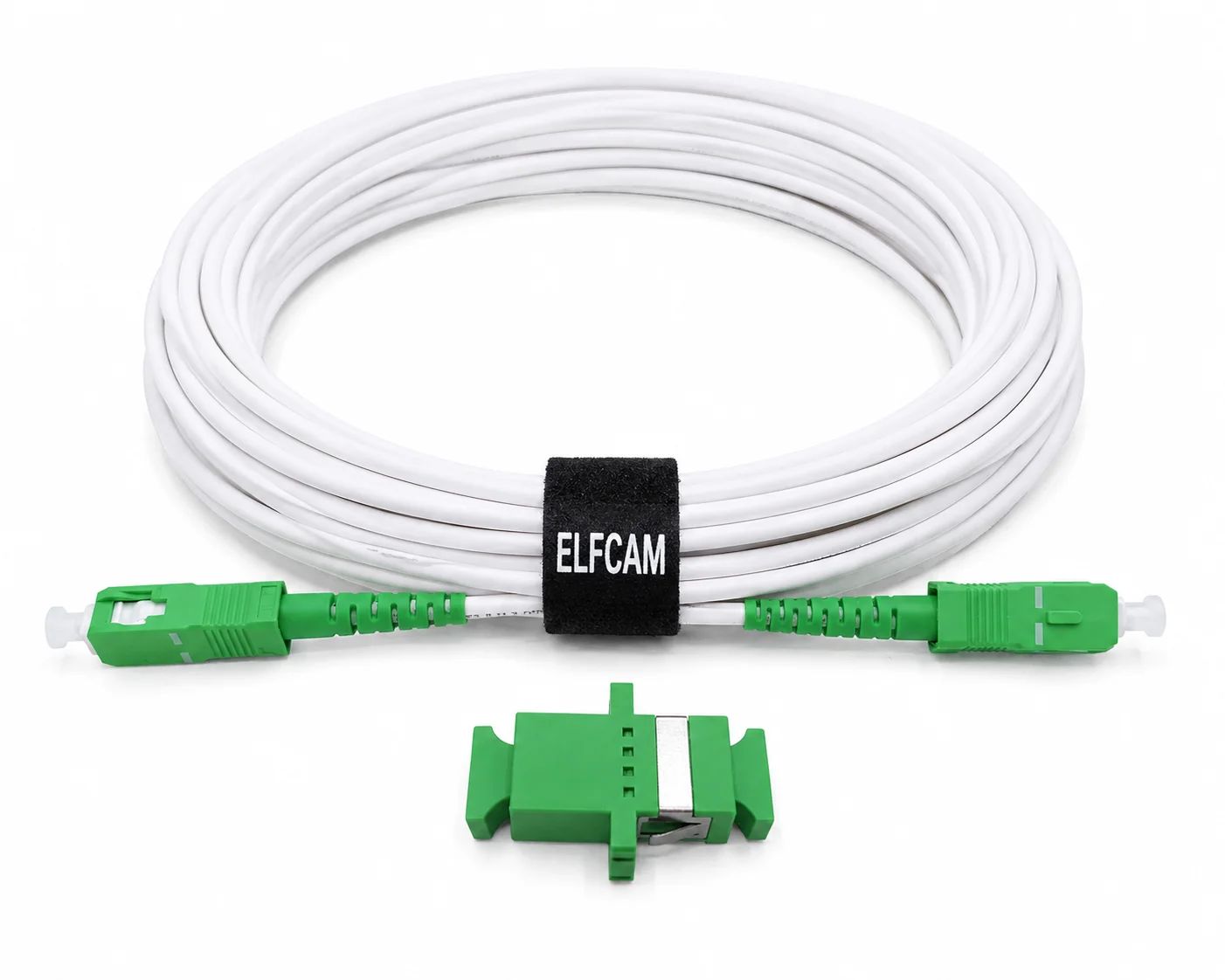 Elfcam® - Câble à Fibre Optique SC/APC à SC/APC Monomode, La Livraison avec Le Coupleur pour Rallonge Fibre Optique, Compatible avec Orange Livebox, SFR La Box Fibre et Bouygues Bbox