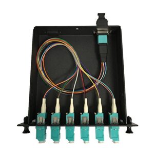 Cassette MTP/MPO pré-raccordée – 12 fibres vers 6 Adaptateurs LC OM3 10 Gig Duplex, Comprend 12 Câbles Hydra LC OM3 …