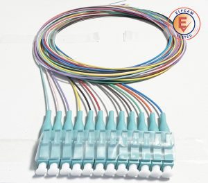 Pigtail à Fibre Optique à Code Couleur 12 Fibres LC/UPC OM3 Multimode 50/125um sans Gaine (REF:13999)