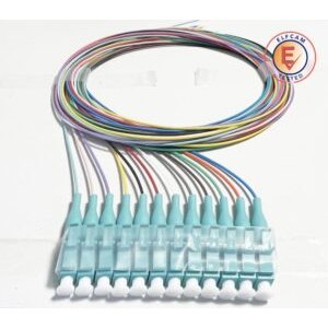 Pigtail à Fibre Optique à Code Couleur 12 Fibres LC/UPC OM3 Multimode 50/125um sans Gaine (REF:13999)