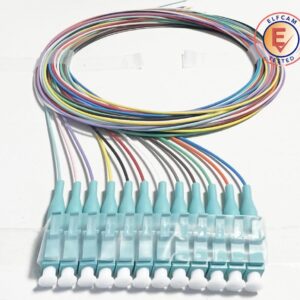 Pigtail à Fibre Optique à Code Couleur 12 Fibres LC/UPC OM3 Multimode 50/125um sans Gaine (REF:13999)