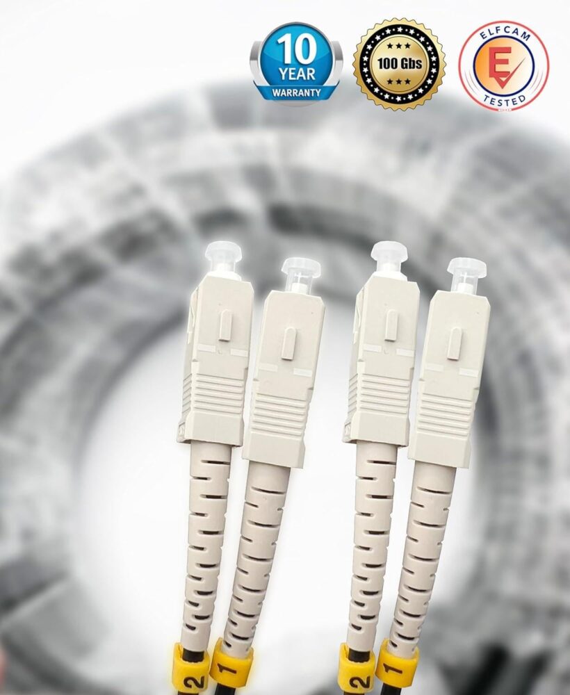 Elfcam® – Câble à Fibre Optique SC/UPC vers SC/UPC OM3 Duplex Multimode 50/125um G657A2 pour Extérieur et Intérieur(…