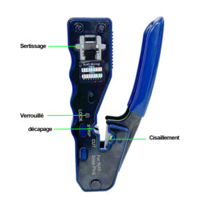 Outil de Sertissage RJ45 Professionnel 3 en 1 – Coupe, Dénude & Sertit – Pince Crimpante Pass-Through pour Connecteur…