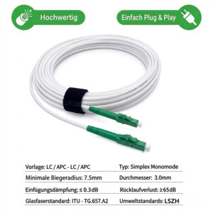 Elfcam® – Câble à Fibre Optique LC/APC à LC/APC Monomode Simplex, 9/125μm Jarretière Optique LSZH Blanc (Ref:3611)…