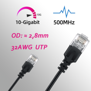Câble Ethernet Cat 6A, Ultra Slim 10Gbps 32AWG UTP OD 2,8mm 500MHz, 10Gb Thin RJ45 Cat6a Patch Cord pour Data Center (Lot1)