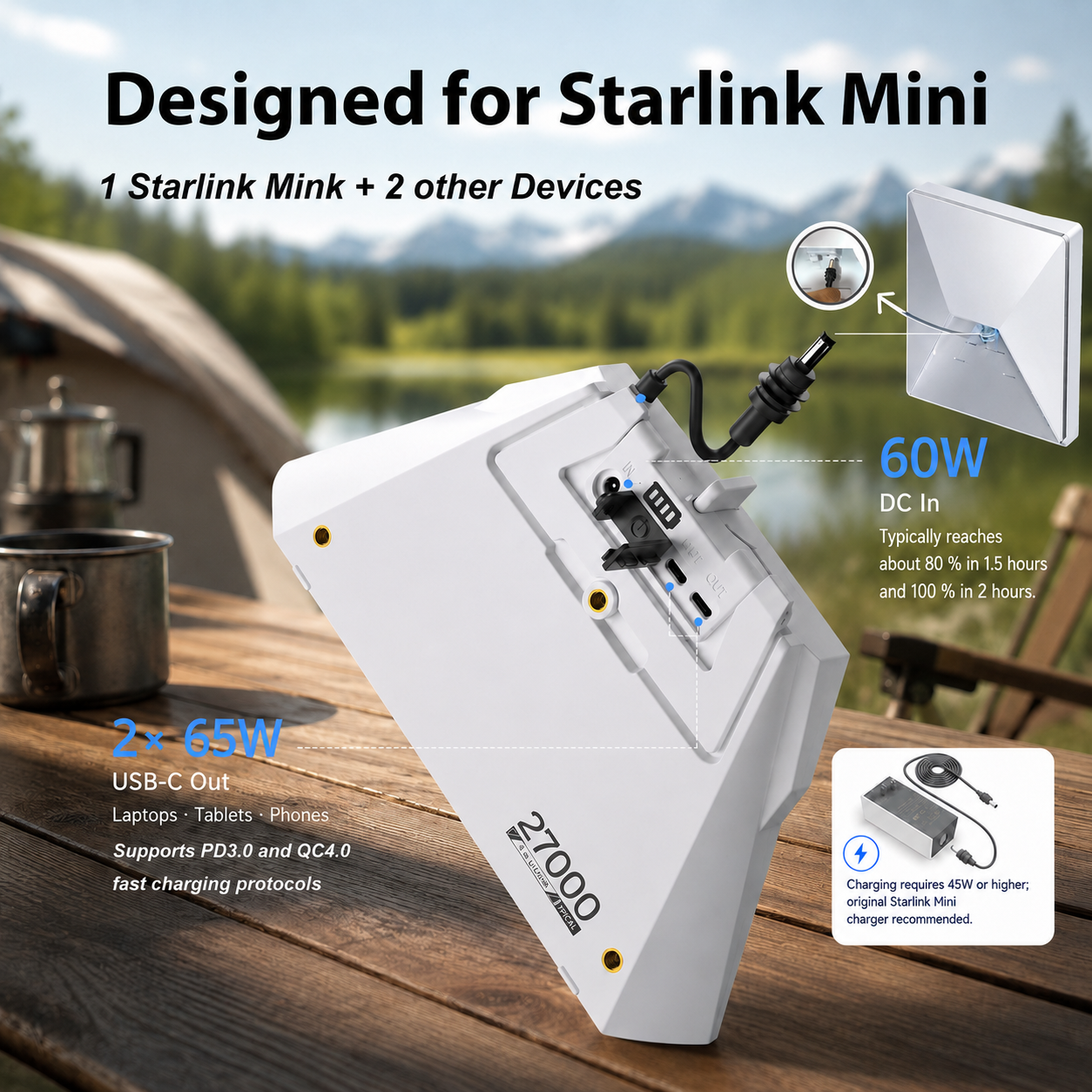 Elfcam - 99,9Wh Batterie Externe Clip-on pour Starlink Mini + Panneau Solaire 40W, Recharge Solaire, Autonomie Jusqu’à 5 Heures, 2xSorties DC & USB-C, Conforme aux Normes Aériennes - Image 3