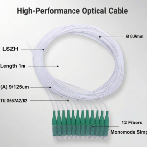 Pigtail à Fibre Optique à Code Blanc 12 Fibres LC/APC Monomode sans Gaine (Ref:4225)