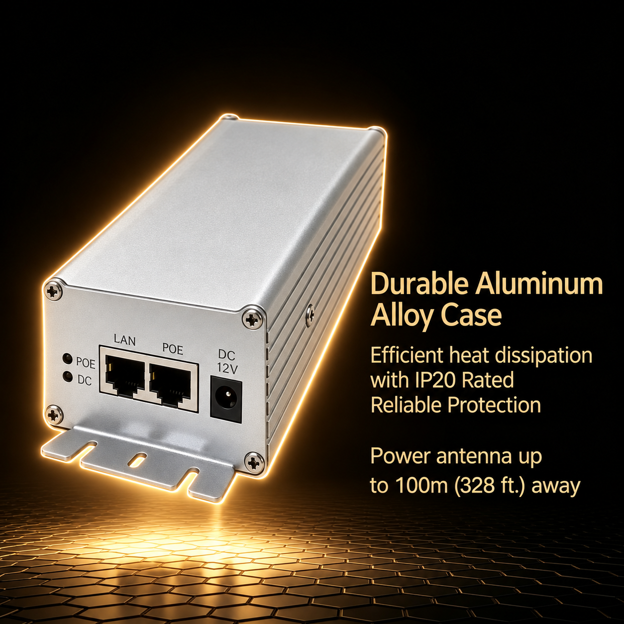 Elfcam – Injecteur PoE Standard Active PoE 90W 10GbE, 56V, 10Gbps/2,5G/1G Auto-Adaptatif, Entrée AC 100–240V, jusqu’à 100m, pour Caméras IP, Points d’Accès Wi-Fi, Téléphones IP et Équipements PoE Compatibles, Boîtier Aluminium avec Interrupteur – Image 6