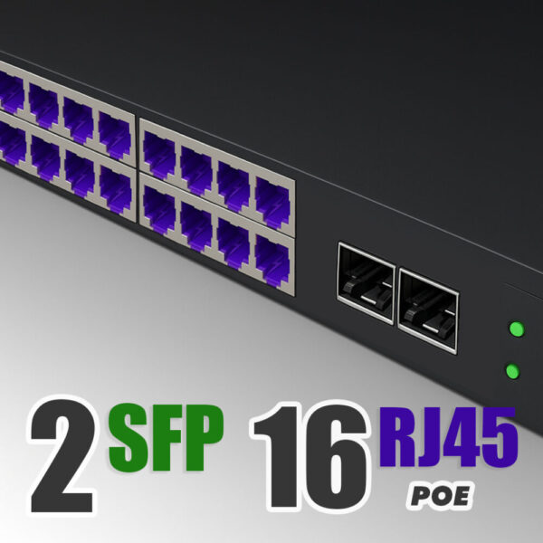 PoE Fiber Optic Switch Switch with 2 1.25GB SFP Ports, 16 Gigabit
