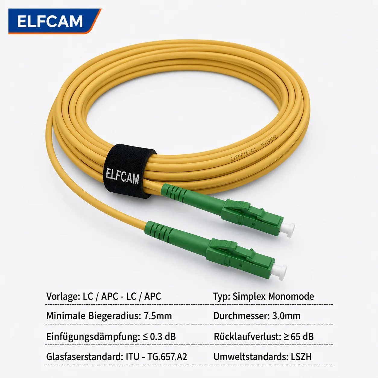 Cable de Fibra Óptica LC/APC a LC/APC OS2 Símplex (Ref:2886) - Imagen 2