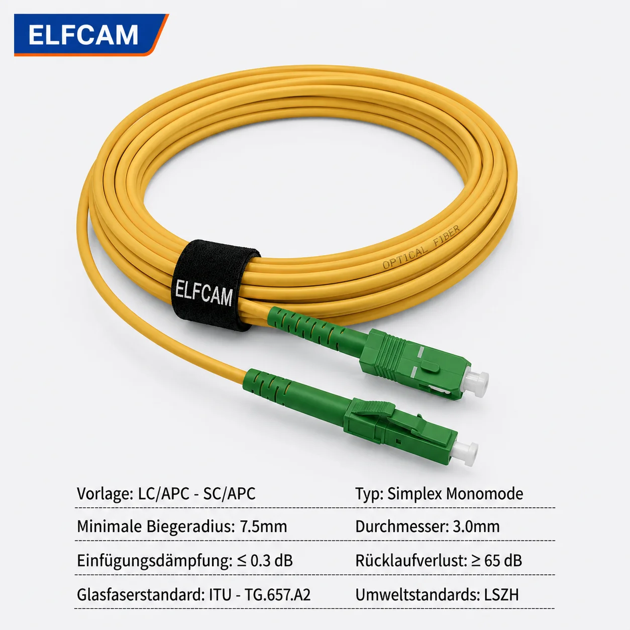 Cavo in fibra ottica simplex da SC/APC a LC/APC OS2 (Rif:2516) - immagine 2
