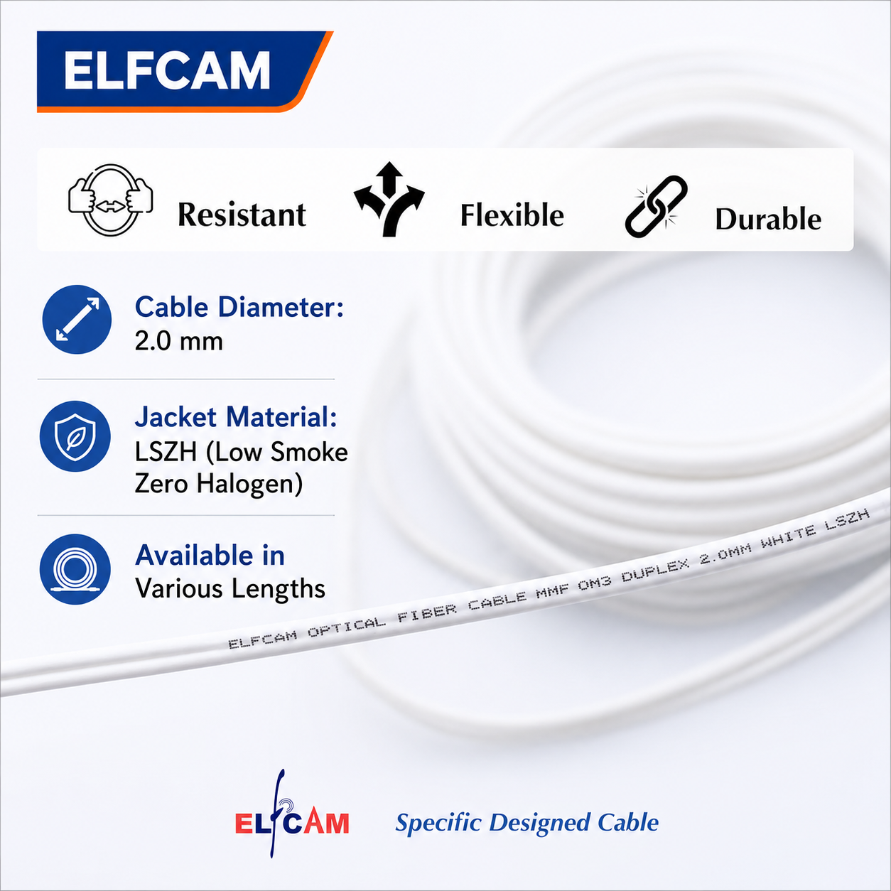 Elfcam® – LC/UPC Optical Fiber Cable – LC/UPC OM3 Duplex White (Ref: 9113) - Image 4