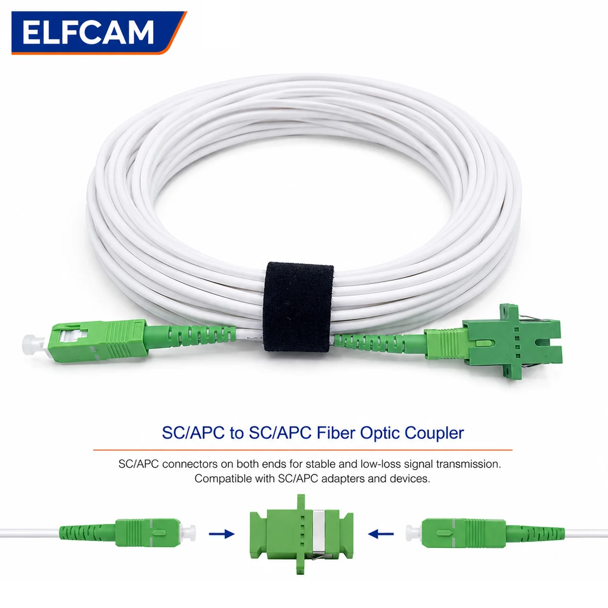 Elfcam® - Câble à Fibre Optique SC/APC à SC/APC Monomode, La Livraison avec Le Coupleur pour Rallonge Fibre Optique, Compatible avec Orange Livebox, SFR La Box Fibre et Bouygues Bbox – Image 3