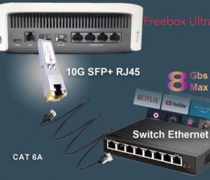 10Gb SFP+ en RJ45 pour Cisco et Freebox Ultra, 10Go SFP+ Module 10Gbase-T-30m avec Cat 6A Câble Réseau