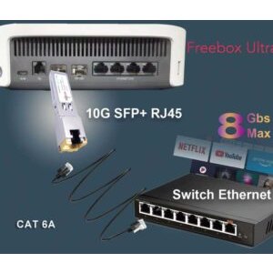 10Gb SFP+ en RJ45 pour Cisco et Freebox Ultra, 10Go SFP+ Module 10Gbase-T-30m avec Cat 6A Câble Réseau