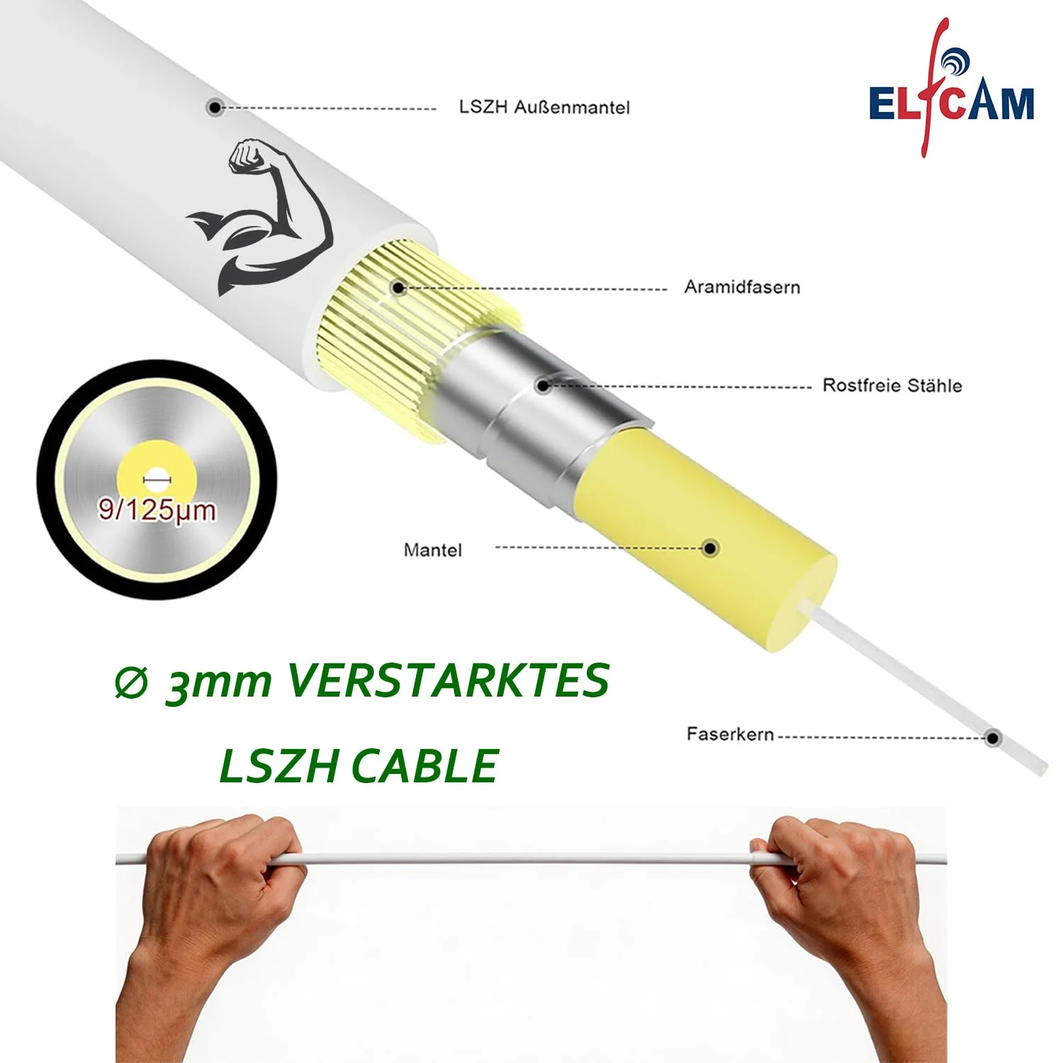 Elfcam® - Câble à Fibre Optique LC/APC à SC/UPC Monomode Simplex 9/125μm LSZH, Blanc (REF: 18705) – Image 3