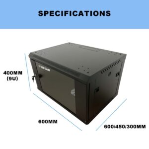 Armoire réseau 9U 19″ mural avec porte vitrée trempée, pour Rack Serveur et Équipement Réseau – 5mm Porte Verre Trem…