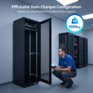 Baie Rack de Sol 42U Armoire pour Data Centerpour et Équipement Réseau, en Acier Froid Laminé, Portes Grillagées Avant/Arr…