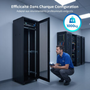 Baie Rack de Sol 42U Armoire pour Data Centerpour et Équipement Réseau, en Acier Froid Laminé, Portes Grillagées Avant/Arr…