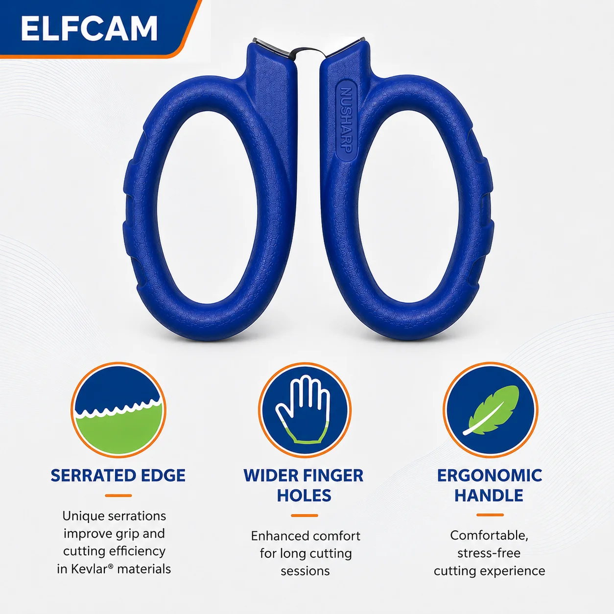 Elfcam – Kevlar-Schere für Glasfasern, Super-Multi-Cutter aus legiertem Stahl mit hohem Kohlenstoffgehalt, Schere mit gezahnter Klinge zum Greifen von Materialien, hergestellt von Nusharp (REF: 14131) – Bild 5