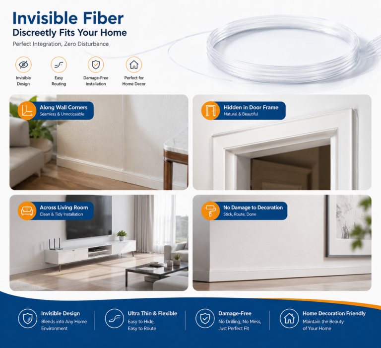Elfcam® - Câble Fibre Optique SC/APC à LC/APC Invisible/Transparent, Fibre Optique Monomode 125µm OS2, Gaine en Nylon Transparent, Invisible et Facile à Poser (Ref: 19731) – Image 5
