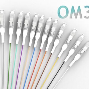 Pigtail à Fibre Optique à Code Couleur 12 Fibres LC/UPC OM3 Multimode 50/125um sans Gaine (REF:13999)