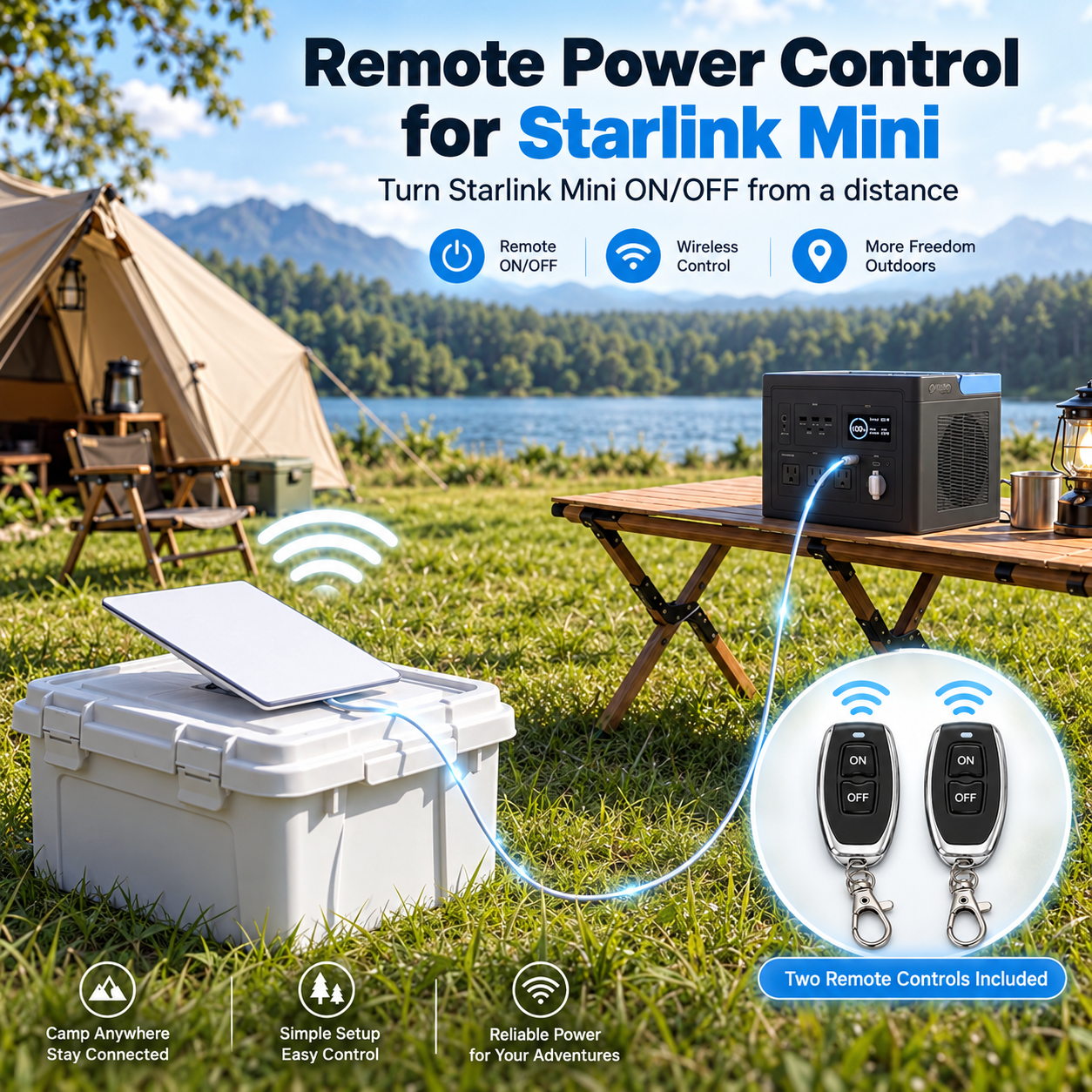Elfcam - Interrupteur Sans Fil ON/OFF pour Starlink Mini, Câble d’Extension d’Alimentation DC 30 cm 18 AWG, Prise Femelle DC vers Fiche Mâle DC5521 5,5 × 2,1 mm, 2 Télécommandes, Portée Jusqu’à 30 m – Image 3