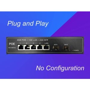 PoE Commutateur Switch Fibre Optique avec 2 Ports SFP 1,25Go, 4 Ports PoE Gigabit Ethernet 10/100/1000Mbps, Plug & Pla…