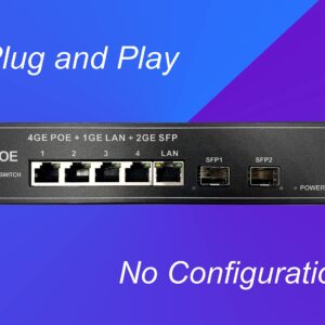PoE Commutateur Switch Fibre Optique avec 2 Ports SFP 1,25Go, 4 Ports PoE Gigabit Ethernet 10/100/1000Mbps, Plug & Pla…