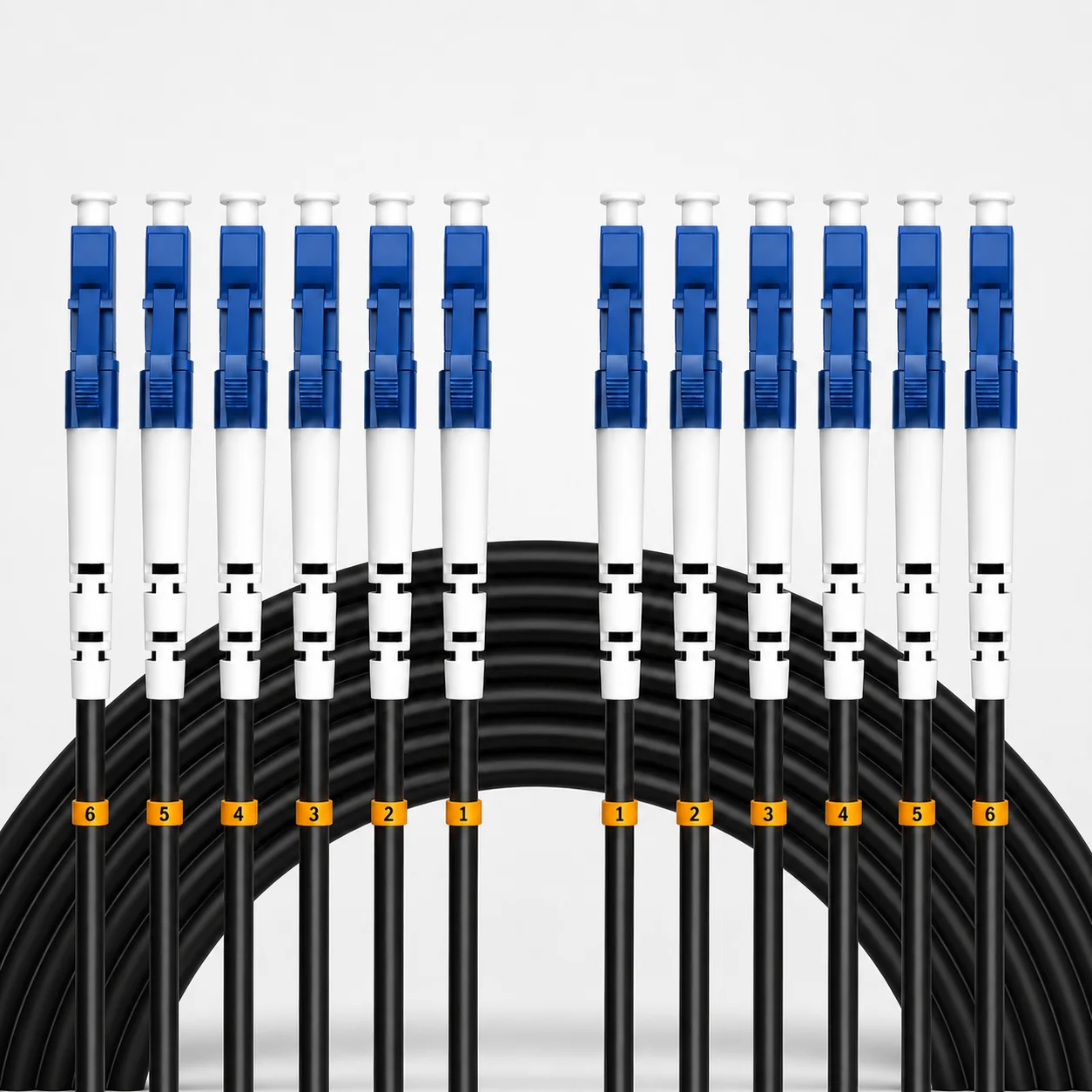 Elfcam® – Câble Fibre 6 Fibres avec Connecteurs 4x Duplex LC/UPC vers 4x Duplex LC/UPC, Fibre Optique Monomode 9/125um OS2