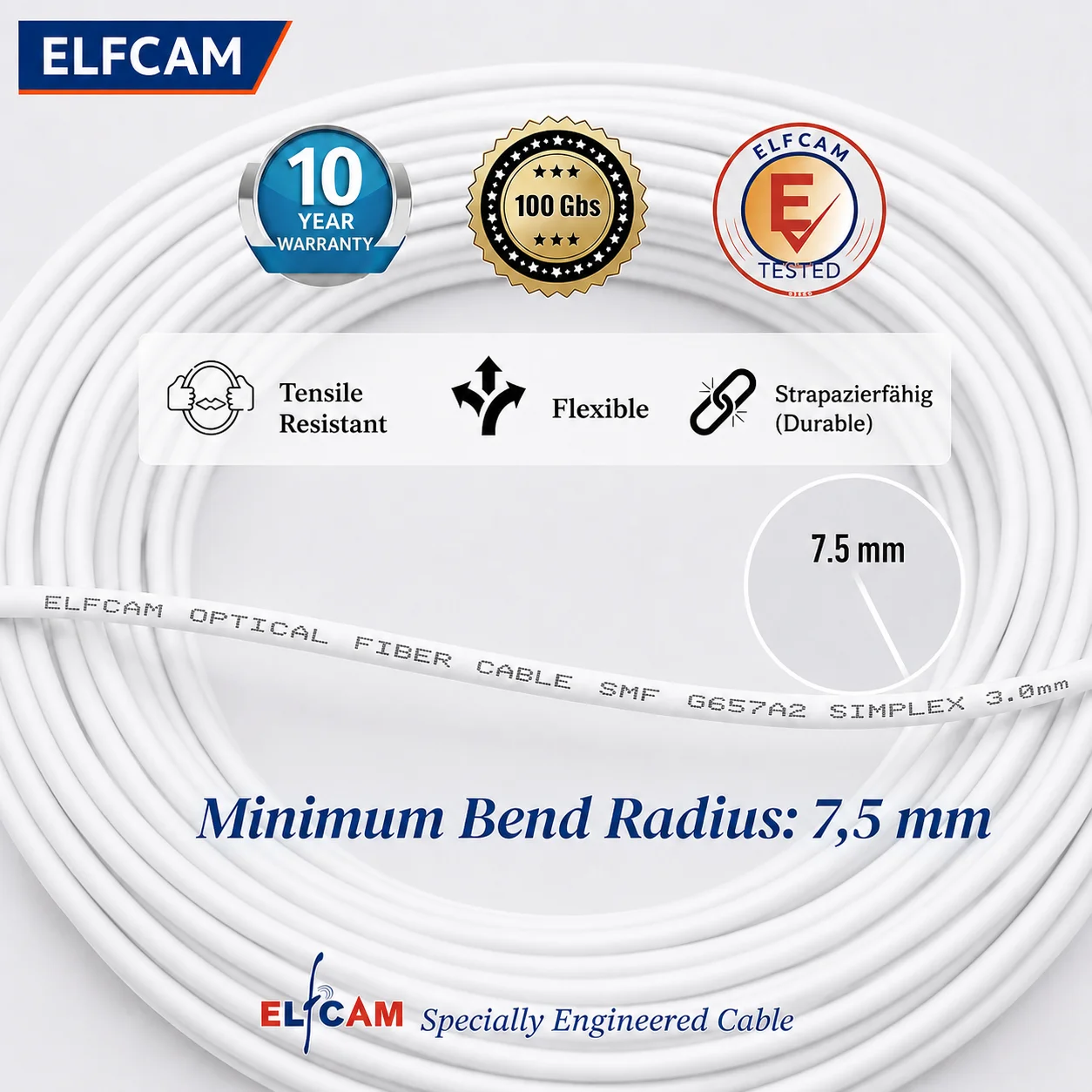 Elfcam® - Câble à Fibre Optique LC/APC à SC/UPC Monomode Simplex 9/125μm LSZH, Blanc (REF: 18705) – Image 6